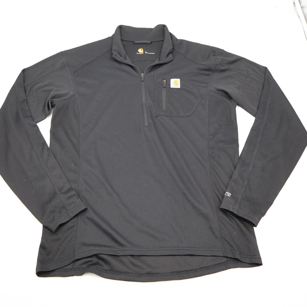 Carhartt Force Quarter Zip Pullover Mens Large Black Grid Fleece MBL105 BLK‎